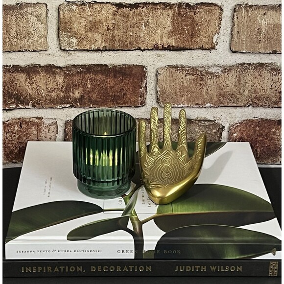 Ribbed Glass Votive Candle Holder Set of 4 Emerald Green Round Holiday Decor - Picture 8 of 17